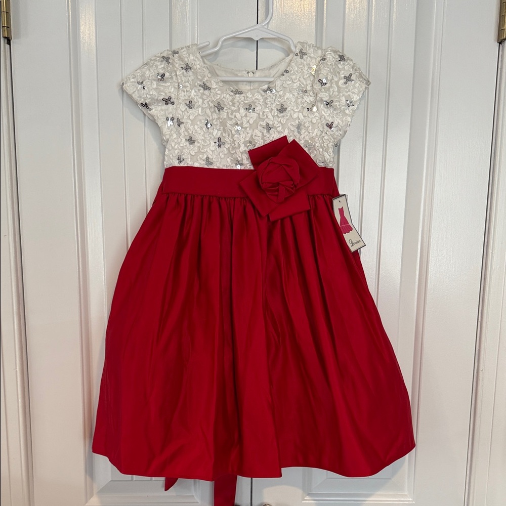 Luxurious Red & White Sequined Holiday Party Dress